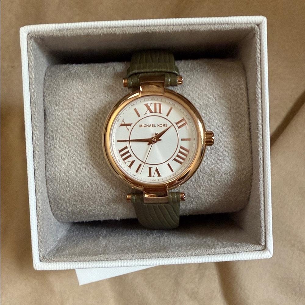Michael Kors Rose Gold Watch with Green Strap